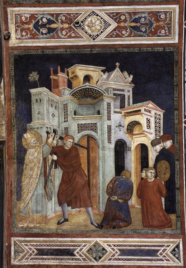 St Nicholas Saving Three Innocents from Decapitation by Palmerino Di Guido.