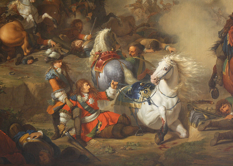 The Duke of Enghien saving his father, the Grand Condé at the battle of Seneffe: painting from 1786 by Bénigne Gagneraux