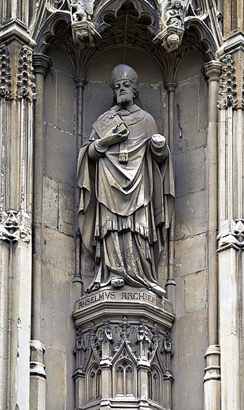 Statue of St. Anselm, Archbishop of Canterbury, from the exterior of Canterbury Cathedral. Photo by Ealdgyth