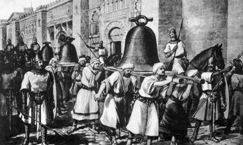 When Al-Mamsur conquered Santiago de Compostela and razed its church, he forced the Catholics to carry the large church bells to Cordoba, his capital. Years later, St. Ferdinand re-conquered Cordoba and obliged the Moslems to return the same bells to Compostella.