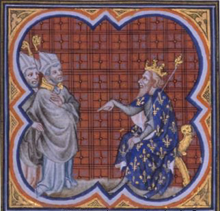 Saint Gal of Clermont was the uncle and teacher of Saint Gregory of Tours, shown here conferring with King Chilpéric