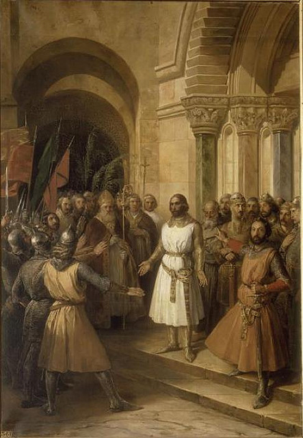 Godfrey of Bouillon chosen as leader by the barons in Jerusalem.
