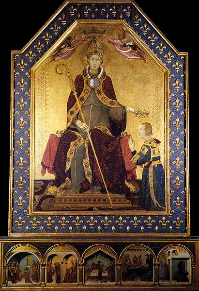 The St. Louis of Toulouse, his brother Robert of Anjou is crowned King of Naples, predella with scenes from the saint's life by Simone Martini.