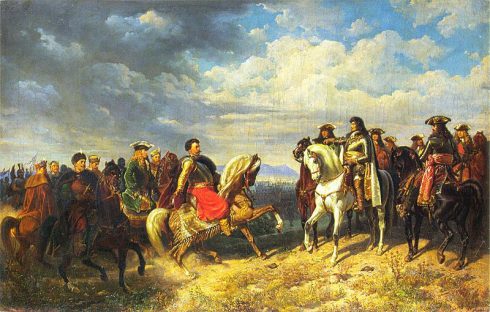 King Jan III Sobieski meets Emperor Leopold I. Painting by Artur Grottger
