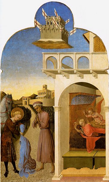 Saint Francis meets a Knight Poorer than Himself and Saint Francis's Vision of the Founding of the Franciscan Order. Painting by Sassetta