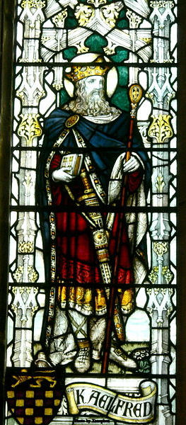 A Stained glass window of St. Alfred in Chester, England.