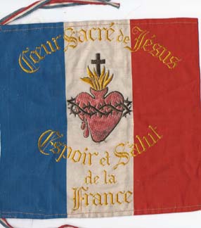 The Flag of Sacre-Coeur, borne by the Pontifical Zouaves who fought (victoriously) at Patay, had been first placed overnight in St. Martin’s Tomb before being taken into battle on October 9, 1870. The banner read "Heart of Jesus Save France" and on the reverse side Carmelite Nuns of Tours embroidered "Saint Martin Protect France". 