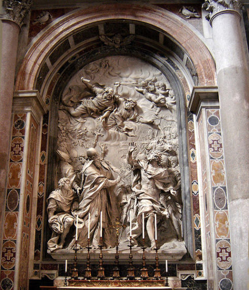 The Meeting of Pope St. Leo I and Attila, marble relief by Alessandro ALgardi, Saint Peter's Basilica