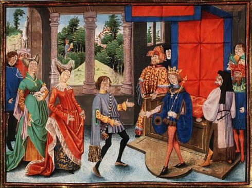 St. Hubert of Liège offers his services to Pepin of Heristal; the conversion of St Hubert in the background.