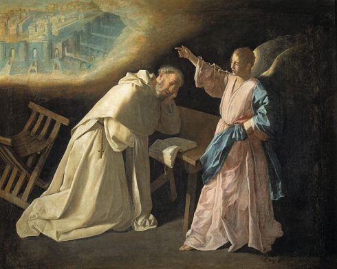 St. Pedro Nolasco has a vision of Jerusalem. Painting by Francisco de Zurbarán