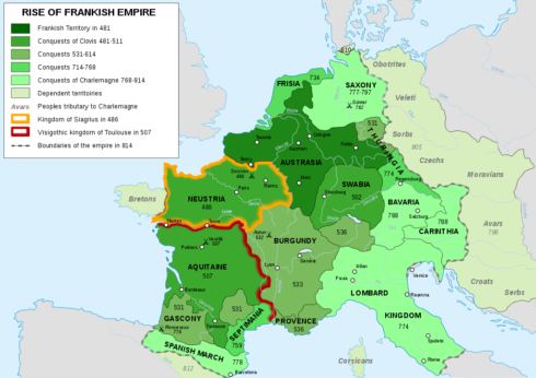 Map of the rise of Frankish Empire, from 481 to 814, by Sémhur