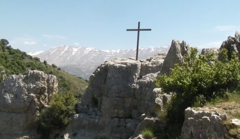 Taken from the north side of the Qadisha Valley and on the western outskirts of Blaouza or Blawza, looking southeast over the valley towards Mount Lebanon.