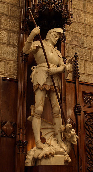 Statue of St. George inside the City Hall, "Saló de Cent", Barcelona.