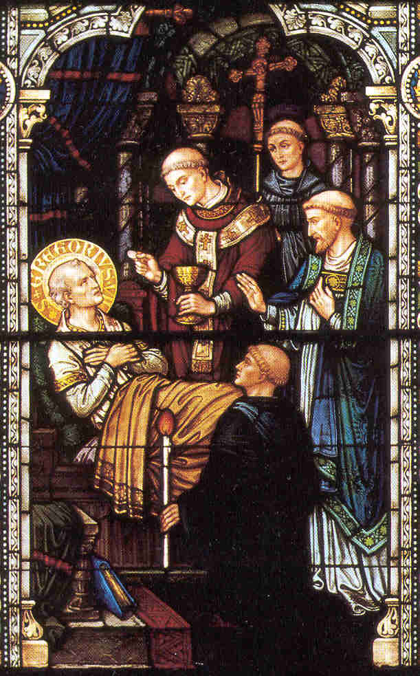 Stained Glass window of the death of Pope St. Gregory VII