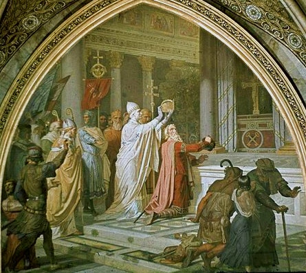 Pope St. Leo III crowning Charlemagne Painting by Josef Kehren