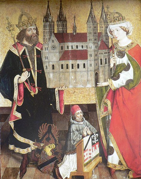 St. Henry II and his wife St. Cunigunde of Luxemburg, with the Bamberg Cathedral.