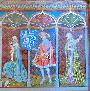 Second part of mural: Count Rapoto of Abenbergs' wife Sophia, Rapoto a squire and Mechthild.