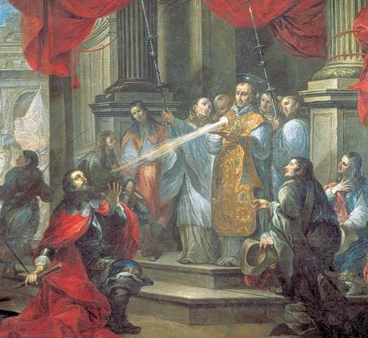 Conversion of Duke William of Aquitaine by St. Bernard of Clairvaux. Painting by Vicente Berdusán y Osorio
