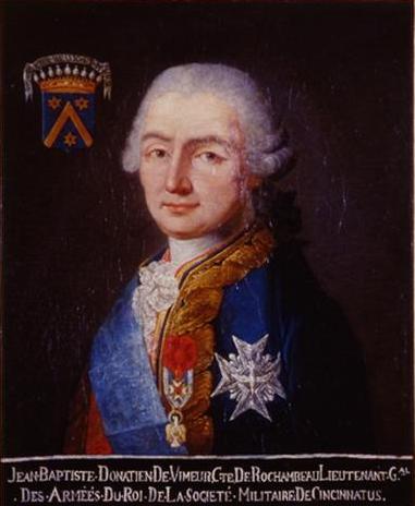 Marshal of France Jean-Baptiste Donatien de Vimeur, Comte de Rochambeau, pictured with the medal from the Society of the Cincinnati.
