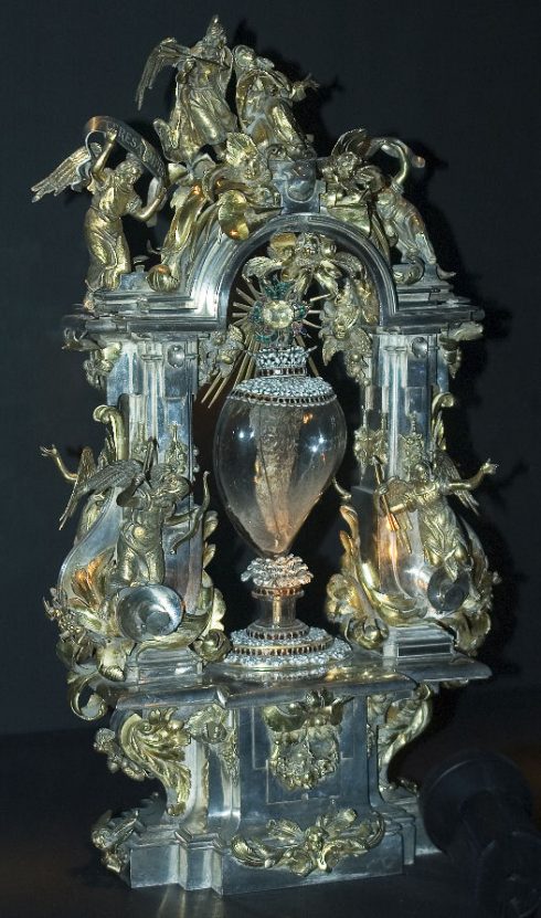 Her incorrupt heart, which was pierced with an arrow. Her body was exhumed several times after her death, and each time the body was found incorrupt, firm, and sweet-smelling. Her heart, hands, right foot, right arm, left eye and part of her jaw are on display in various sites around the world. 