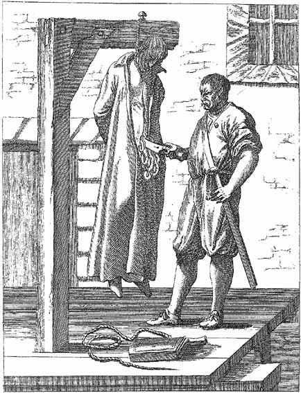 Hung, Drawn and Quartered. This barbaric form of execution, popular during the reign of Elizabeth I, where they are hanged till they are almost dead, cut down, and quartered alive; after that, their members and bowels are cut from their bodies, and thrown into a fire.