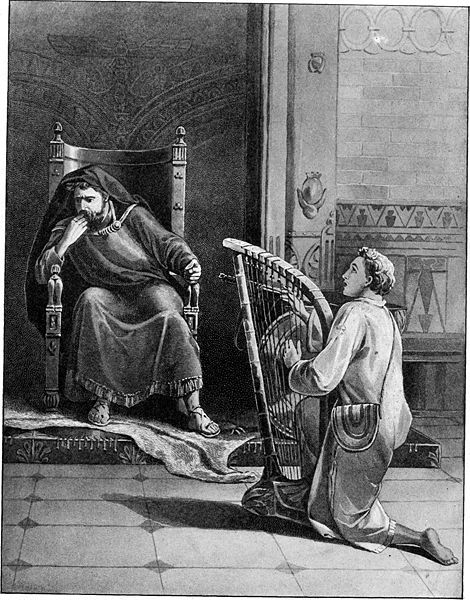 David playing the harp before King Saul 