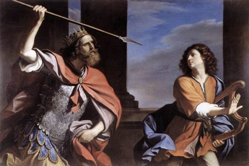Saul Attacking David. Painting by Guercino