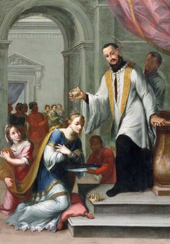Saint Francis Xavier baptising the Queen of Mexico. Painting by Giuseppe Laudati