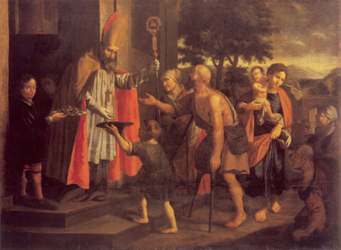 St. Nicholas giving alms to the poor and needy of his diocese.