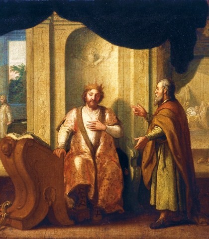 The Prophet Nathan advises King David. Painting by Matthias Scheits