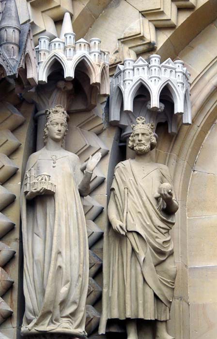 Statues of Saint Cunigunde of Luxembourg and her husband, St. Henry II, at the Cathedral of Bamberg, Germany.