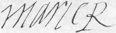 Mary Queen of Scots' signature. Marie R means Maria Regina (Queen Mary in Latin)