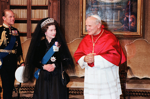 Queen Elizabeth II and The Duke of Edinburgh were received in private Audience by His Holiness Pope John Paul II on October 17, 1980.