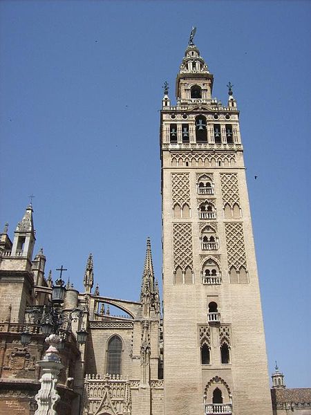 The Giralda in Seville, which is the bell tower for the Cathedral of Seville.