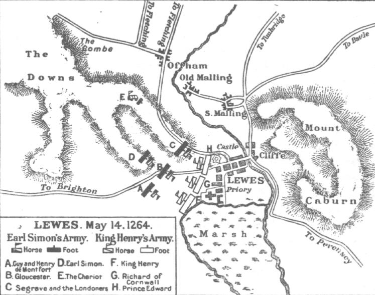 Plan of the Battle of Lewes from The Art of War in the Middle Ages by Sir Charles Oman, 1898.
