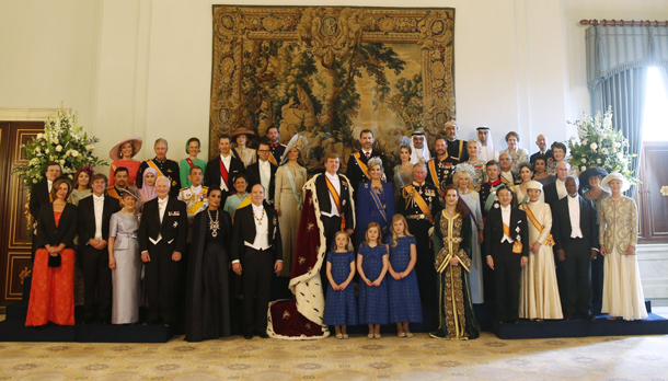 King Wilem-Alexander and Queen Maxima,  and their royal guests. Photo released by the House of Orange.
