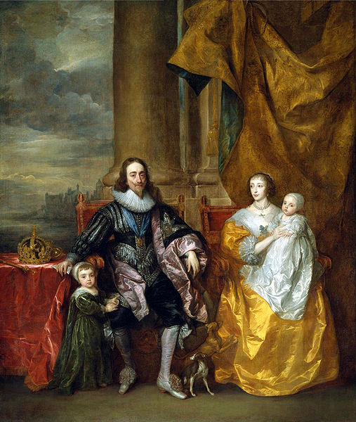 Charles I and his wife Henrietta Maria with their eldest children: Charles, Prince of Wales (Charles II) next to his father and James, Duke of York (James II) next to her mother. Painting by Antoon van Dyck