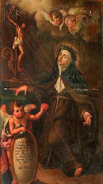 Painting of Saint Veronica Giuliani indicating the places she received the stigmata.