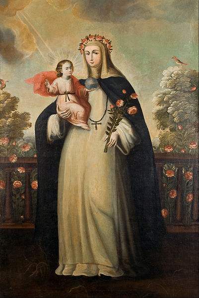 Painting of Saint Rose of Lima with Child Jesus by Cusco School.
