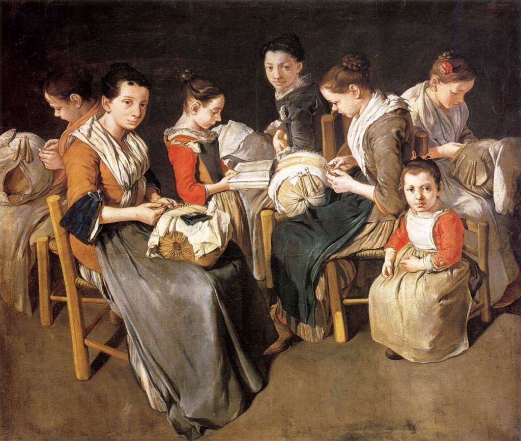 A Family of bobbin Lace makers by Giacomo Ceruti.