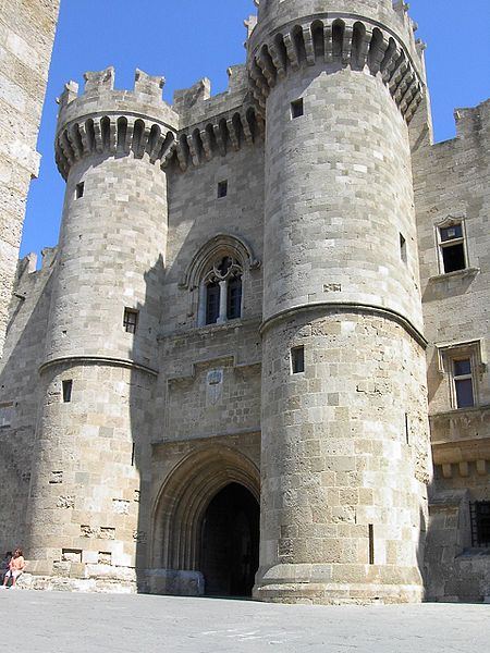 Main entrance to Palace of the Grand Master of the Knights of Rhodes on the Island of Rhodes, Greece.