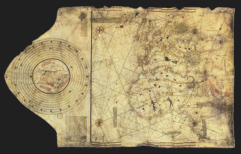 Map of the Atlantic Ocean, made by Columbus and his brother Bartolomeo, ca 1490