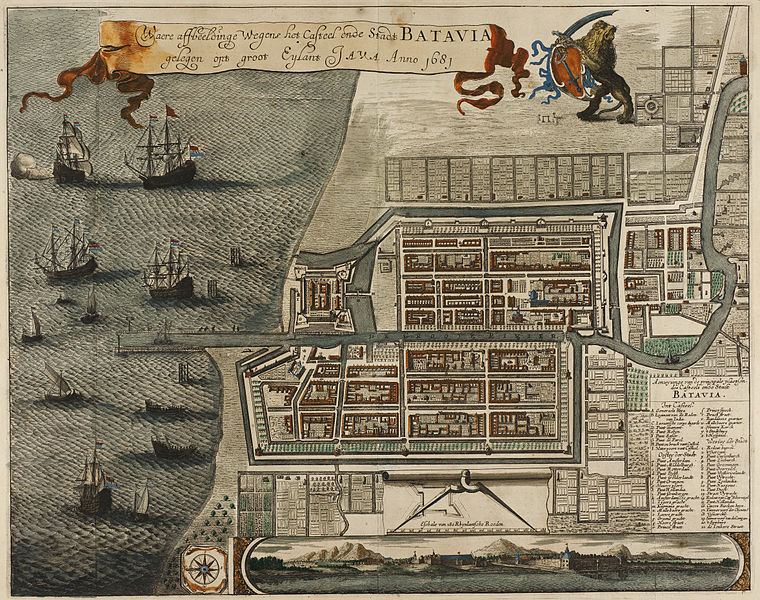 Map of the Castle and the City of Batavia, on the island of Java (now Jakarta, Indonesia)