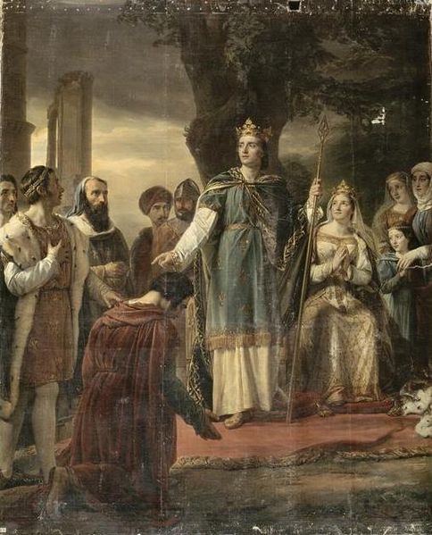 Saint Louis (Louis IX) at a judgment under the oak of Vincennes. Painting by Georges Rouget