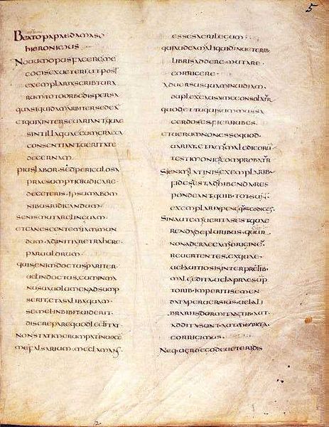 letter from St. Jerome to Pope St. Damasus I (Novum Opus) from the Codex Beneventanus.