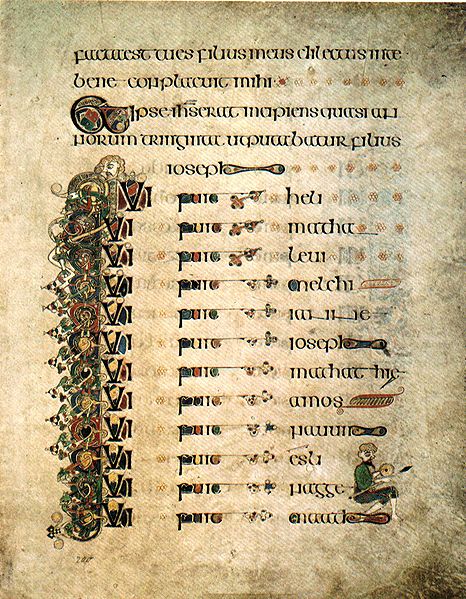 St. Luke’s genealogy of Jesus, from the Book of Kells, transcribed by Celtic monks c. 800.