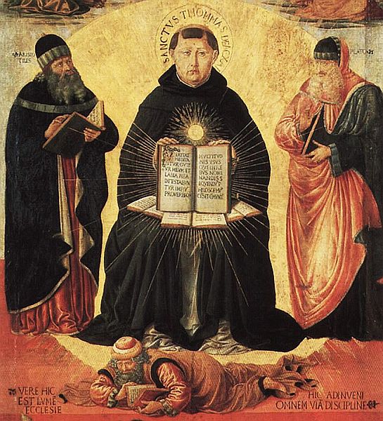 St Thomas Aquinas, between Plato and Aristotle