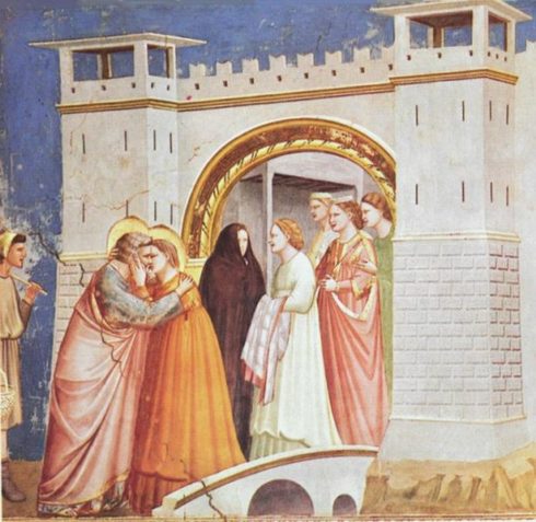 Painting by Giotto of St Joachim and St. Anne meeting at the Golden Gate.