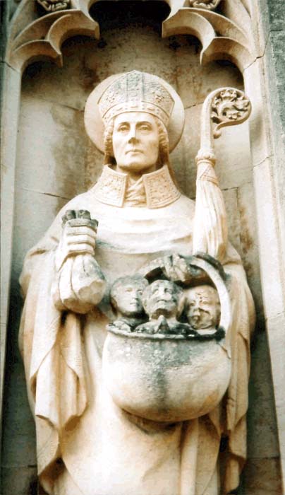 Statue of St. Nicholas at Our Lady of Lourdes Catholic Church in Harpenden, England.