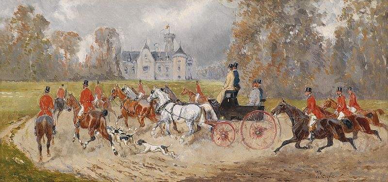 Returning to the Castle after the hunt. Painting by Alexander von Bensa